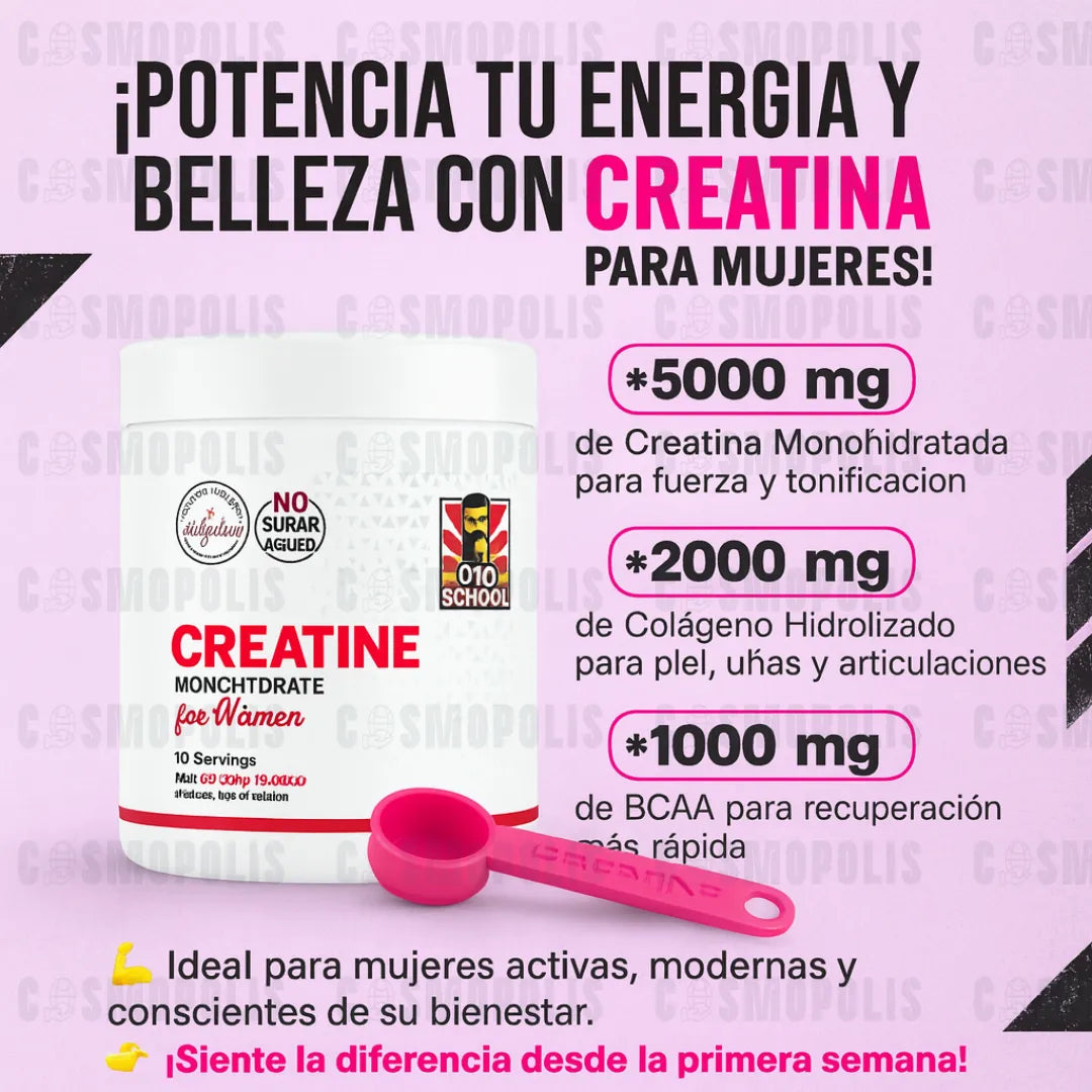 Creatina Monohidratada Pura para Mujeres + Colágeno. Fuerza y Cuidado Corporal Total
