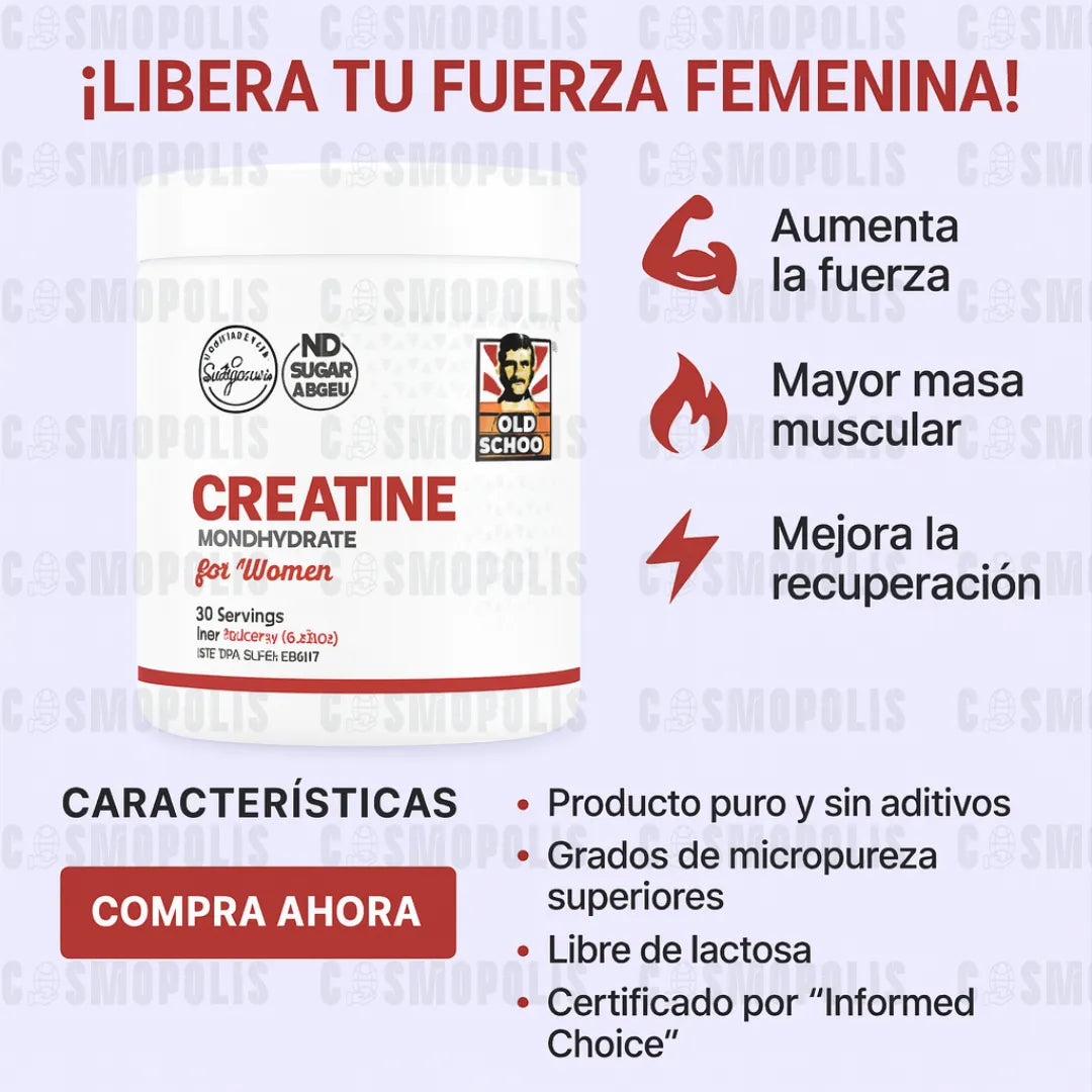 Creatina Monohidratada Pura para Mujeres + Colágeno. Fuerza y Cuidado Corporal Total
